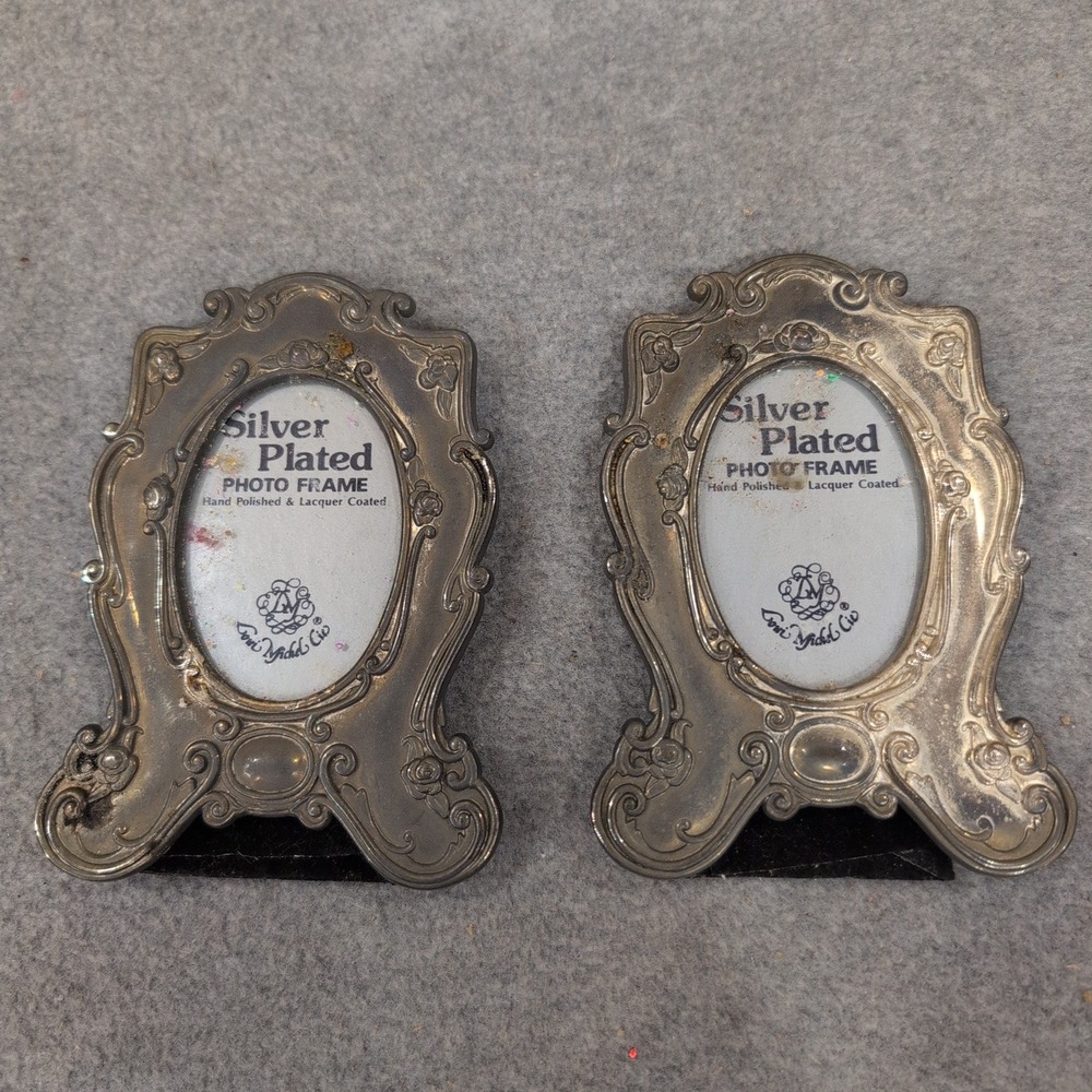 Loui Michel & Cie Silver Plated Art Nouveau Mini Photo Frames Set of 2 Floral - Picture 1 of 6